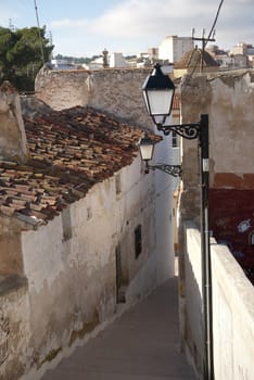 Narrow medieval streets and roofs in Almanza, Spain