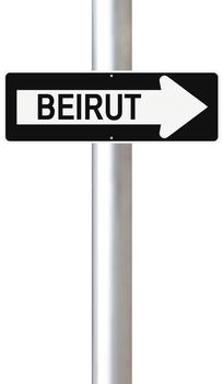 A modified one way sign indicating Beirut (Lebanon)
