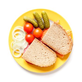 A image of bread with salami and salmon