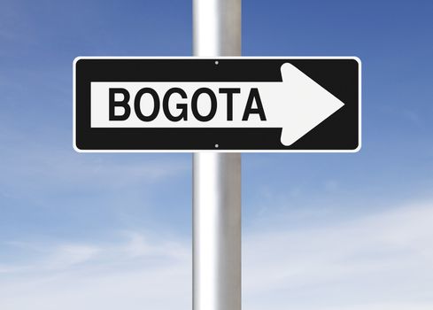 A modified one way sign indicating Bogota (Colombia)