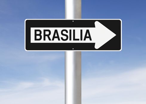 A modified one way sign indicating Brasilia (Brazil)