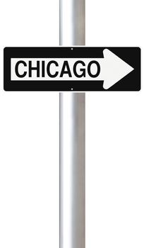 A modified one way sign indicating Chicago (USA)