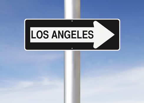 A modified one way sign indicating Los Angeles (USA)