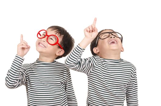 Two brother  smiling on white background