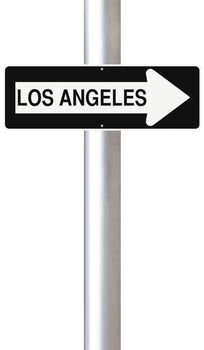 A modified one way sign indicating Los Angeles (USA)