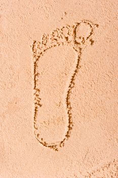 Figure left foot man on the beach in the sand