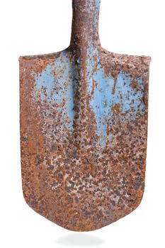 stalk old rusty shovel on white background