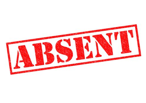 ABSENT red Rubber Stamp over a white background.