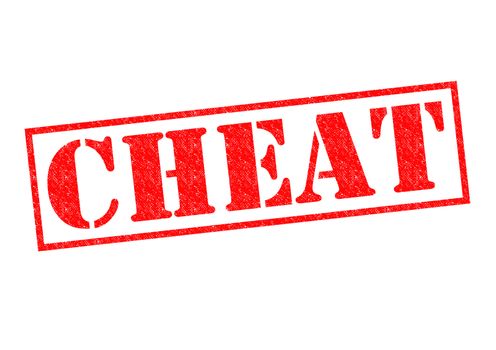 CHEAT red Rubber stamp over a white background.