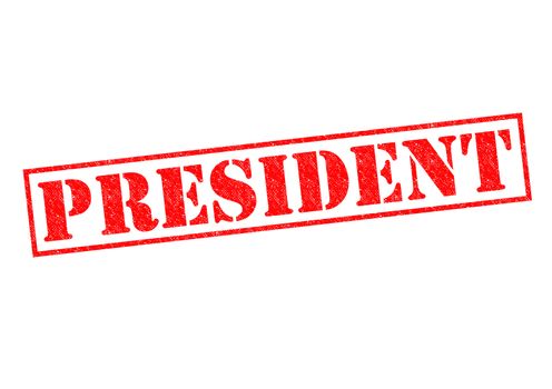 PRESIDENT red rubber Stamp over a white background.