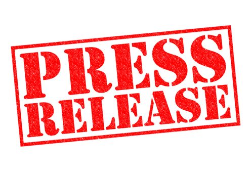 PRESS RELEASE red Rubber Stamp over a white background.