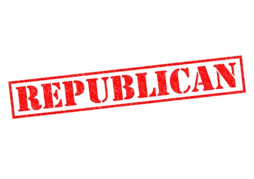 REPUBLICAN red Rubber Stamp over a white background.