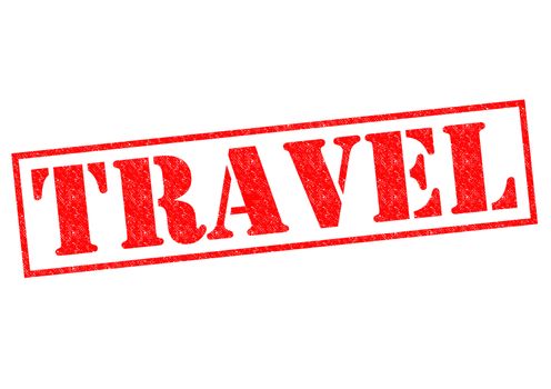 TRAVEL red Rubber Stamp over a white background.