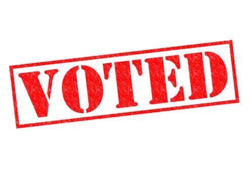 VOTED red Rubber Stamp over a white background.