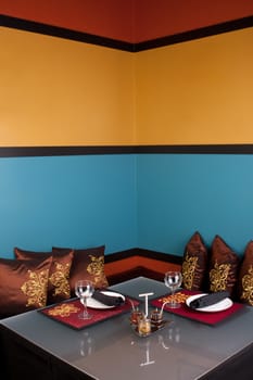 Oriental or Asian style table setting and interior decor.