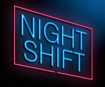 Illustration depicting an illuminated neon sign with a night shift concept.