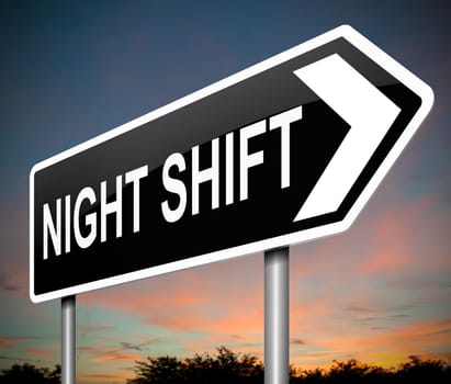 Illustration depicting a sign with a night shift concept.