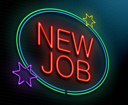 Illustration depicting an illuminated neon sign with a new job concept.
