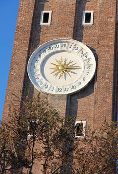 Italy. Venice. Chiesa dei Santi Apostoli church. Clock on the clock-tower