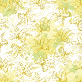 Seamless exotic background, contour plants leaves and abstract pattern.