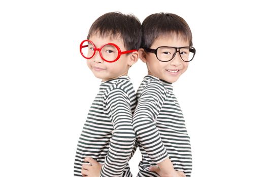 Two brother  smiling on white background