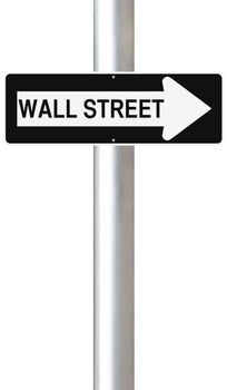A modified one way road sign indicating Wall Street