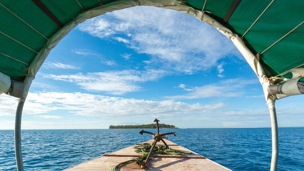 The anchor of a small boat pointing in the direction of Changuu Islands which is located on the Indian Ocean near Zanzibar, Tanzania