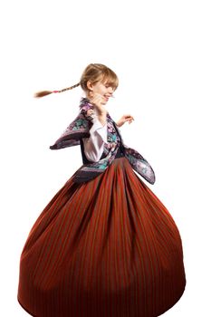 girl in national costume spins round