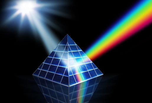 Solar panel prism turning sunlight into energy spectrum
