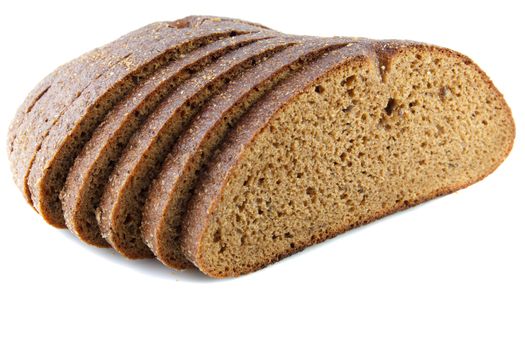 sliced rye bread on a white background