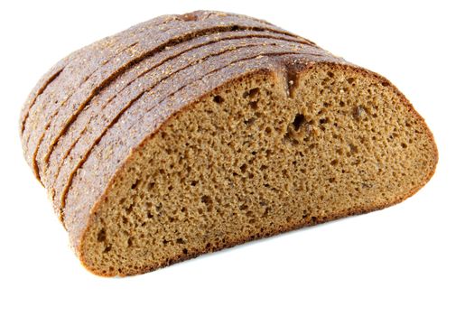 sliced rye bread on a white background