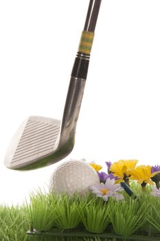 Golf scene on a tee in the photo studio

