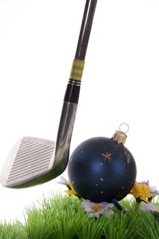 Cristmas ball  on a tee in the photo studio
