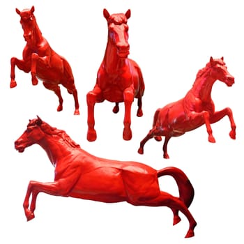 Set of Red horse sculpture isolated on white background