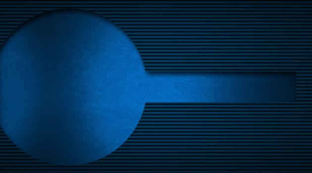 Blue and black corrugated abstract background with circle and horizontal band of blue velvet