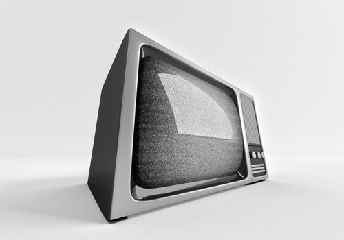 3d model of retro tv with static on white background.