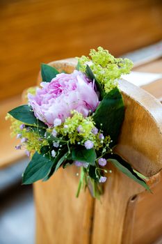 Beautiful flower wedding decoration in a church