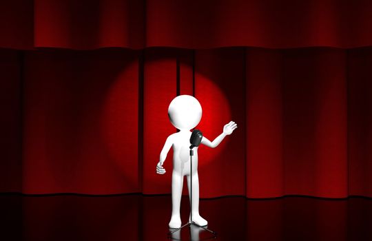 3d illustration of a man with a microphone on stage