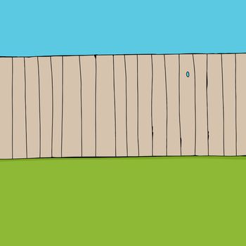 Cartoon of wooden fence near green grass