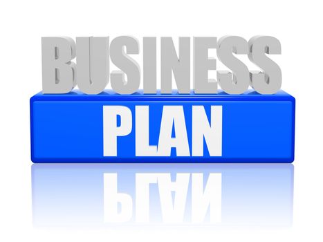 business plan text - 3d blue and white letters and block, business concept words