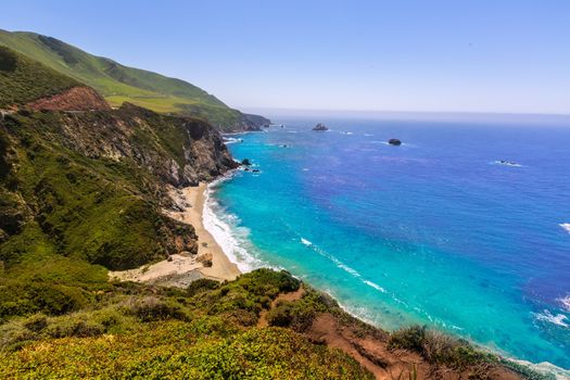 California beach near Bixby bridge in Big Sur in Monterey County along State Route 1 US