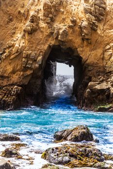 California Pfeiffer Beach in Big Sur State Park rocks and waves