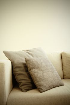 two cushions in sepia on a couch