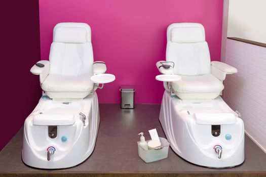 Nail saloon Pedicure chair spa furniture in pink purple wall