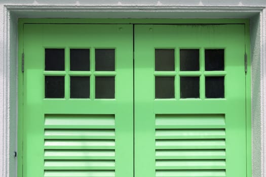fragment of closed wooden green doors