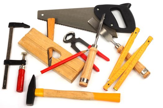 carpenter's tools on a workbench 