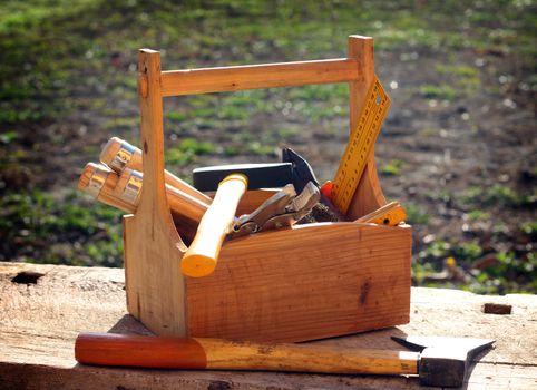 wooden tool box at workshop