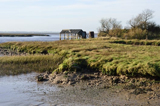 Estuary with ruined building