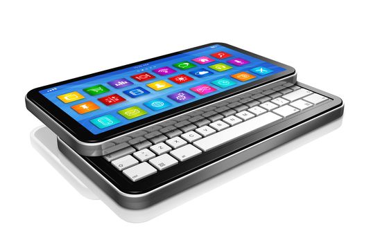 3D smartphone, Netbook - apps icons interface - isolated on white with clipping path