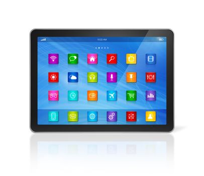 3D Digital Tablet Computer - apps icons interface - isolated on white with clipping path